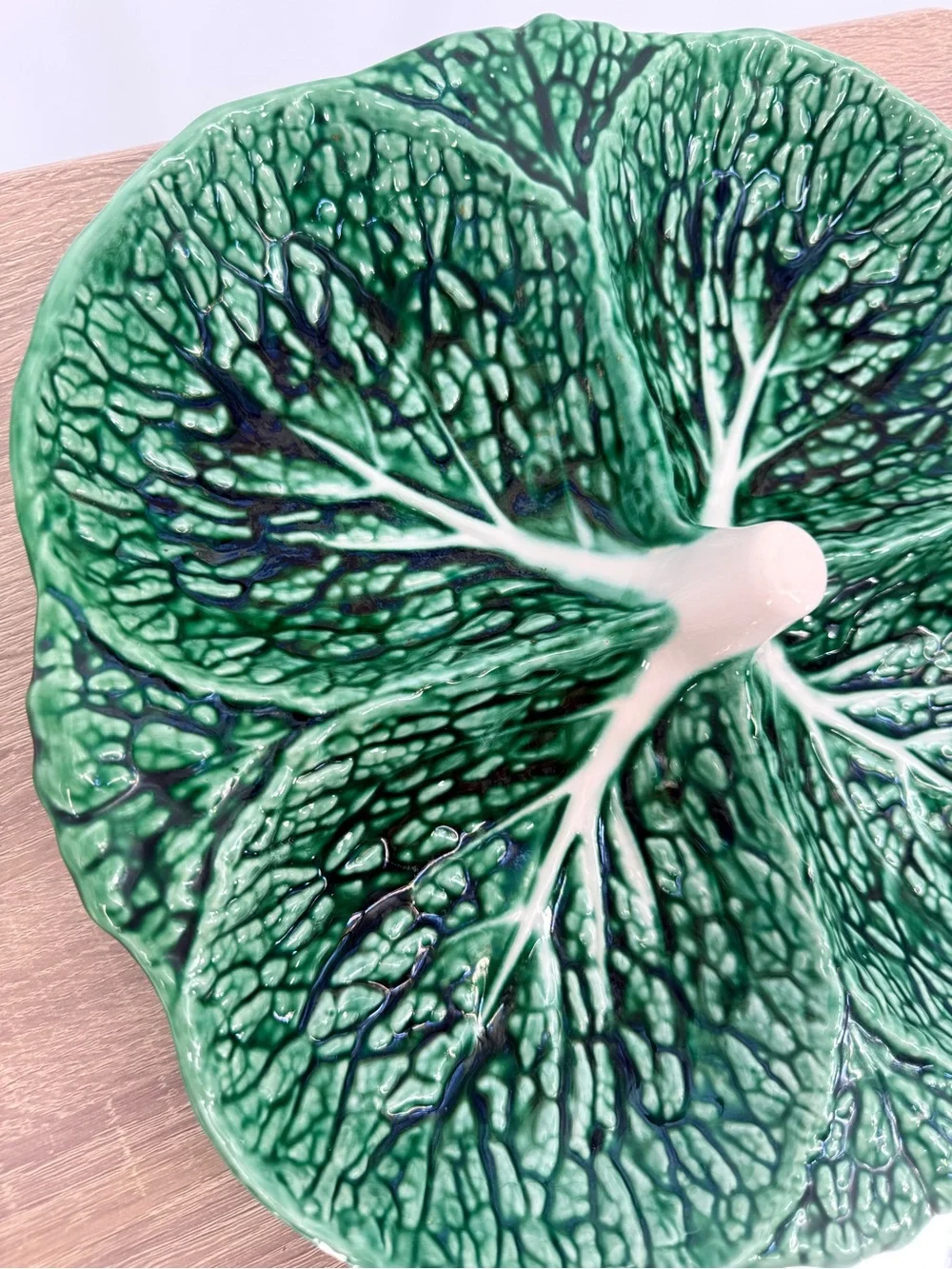 Vintage SECLA Portugal Majolica Green Cabbage Leaf 4-Part Divided Serving Dish